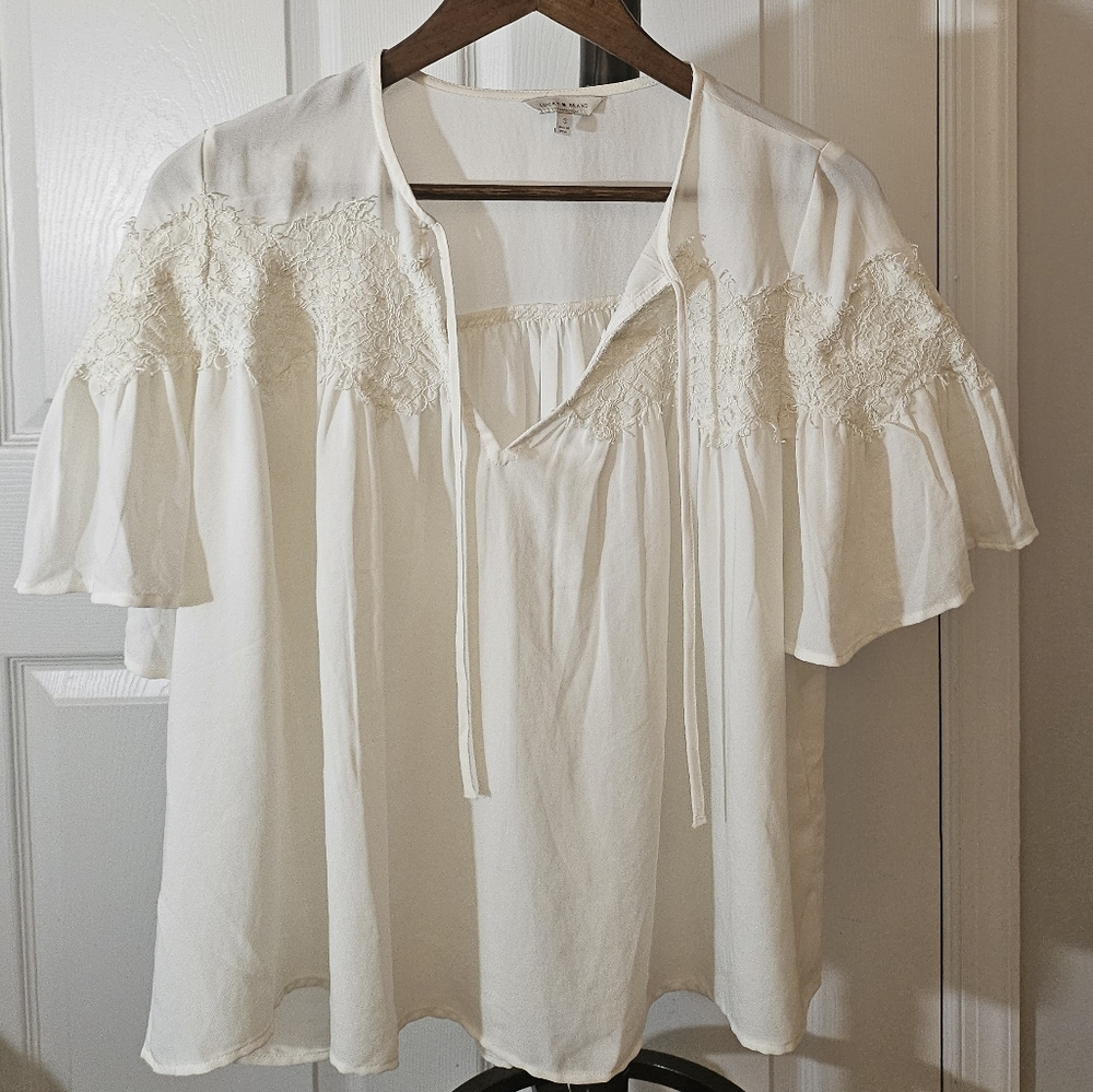 Lucky brand cream lace yolk blouse